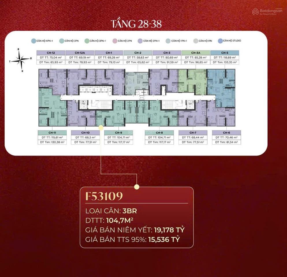 Căn 3pn tòa f5, diện tích 117m2, giá 15,2 tỷ, ban công hướng nam, view thành phố toà sun feliza
