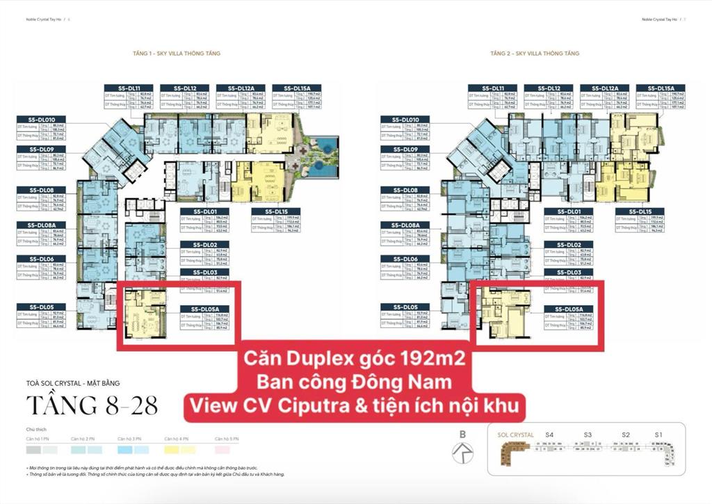 Căn góc penthouse duplex 4pn, tầng cao nhất tòa s5, view công viên và hồ tây, noble crystal tây hồ