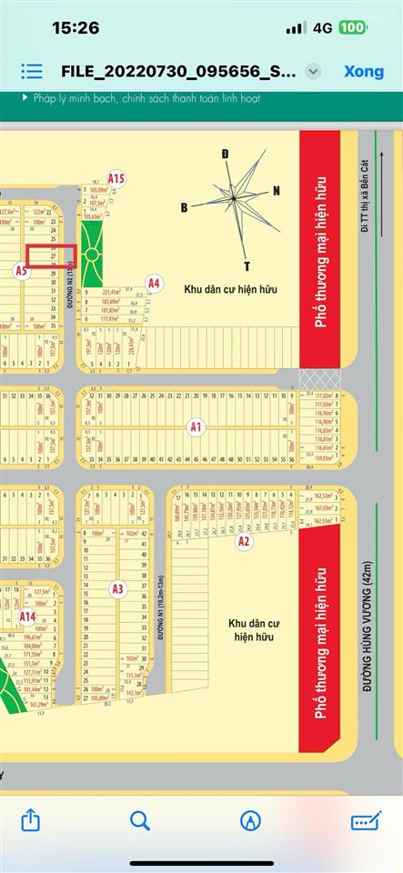 Bến cát center city 2 bán lô a527, 100m2 giá 1ty, cách chợ bến cát chỉ 1,5km, bình dương