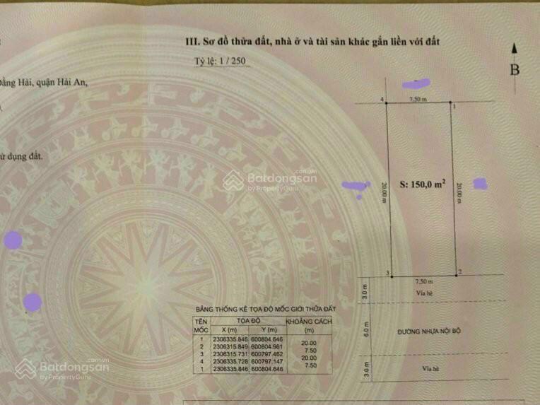 Bán lô đất 150m2 khu đô thị vườn hồng  đằng hải. giá 62.5 triệu/m2