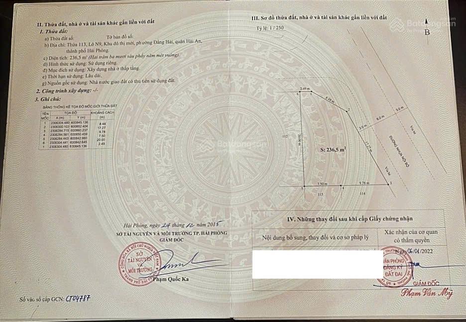 Bán đất lô góc 2 mặt tiền tại khu đô thị vườn hồng  quận hải an. giá 62.5triệu/m2 (có thỏa thuận)