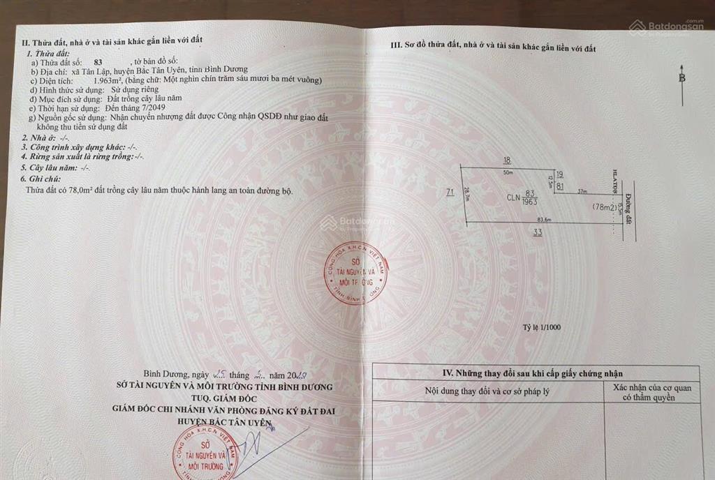 Tôi chính chủ bán gấp lô đất sát kcn visip3 giá chỉ 3tr5/1m. tại xã tân lập bắc tân uyên bình dương