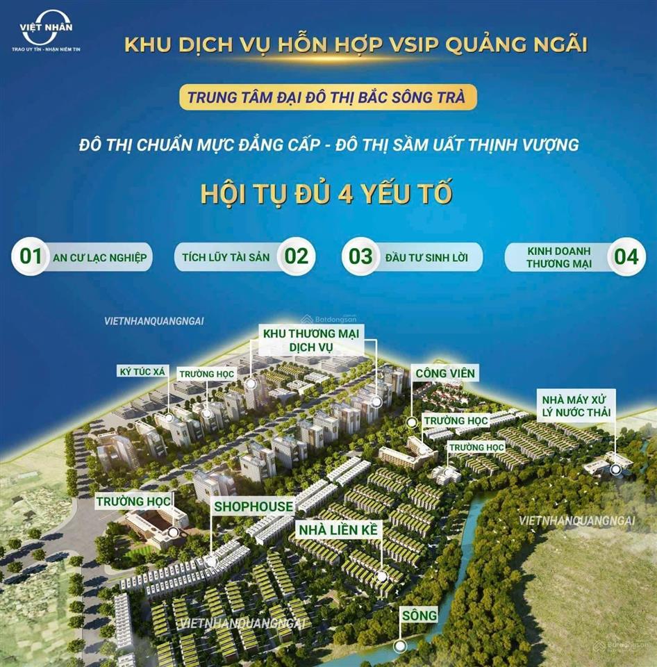 Cực hiếm, 02 lô liền kề trục chính cổng vào khu dvhh vsip quảng ngãi, 264m2, thuận tiện kinh doanh