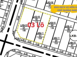 Khu dvhh vsip quảng ngãi, bán 03 lô góc. dt 432m2 rộng đến 20m. giá 11tr/m2. kinh doanh rất tiện