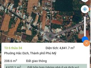 Bán đất 2mt đường tô nguyệt đình và đường dân sinh trung tâm hắc dịch phú mỹ, dt 4850m2 giá 18 tỷ