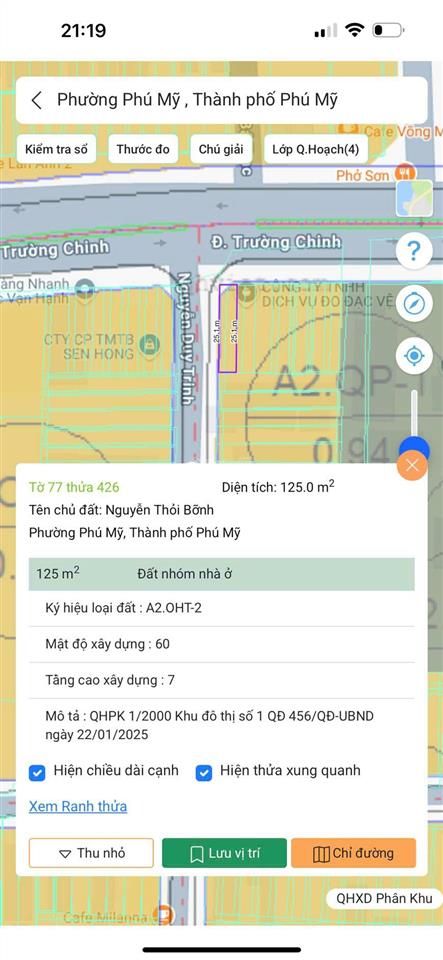 Bán lô đất 2mt đg trường chinh và nguyễn duy trinh khu dân cư trung tâm phú mỹ, dt 5x25m giá 5.6tỷ