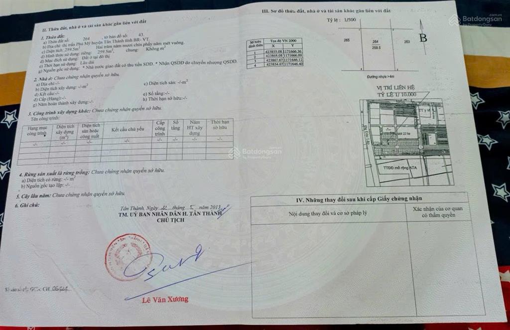 Bán lô đất vị trí vàng mt lê lợi đối diện vietcombank trung tâm phú mỹ, dt 13x20 full thổ giá 15tỷ