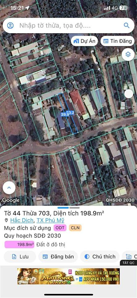 Bán đất đường nhựa 8m trung tâm kp2 phường hắc dịch, cách vòng xoay 700m, dt 5x39m giá 1.4 tỷ