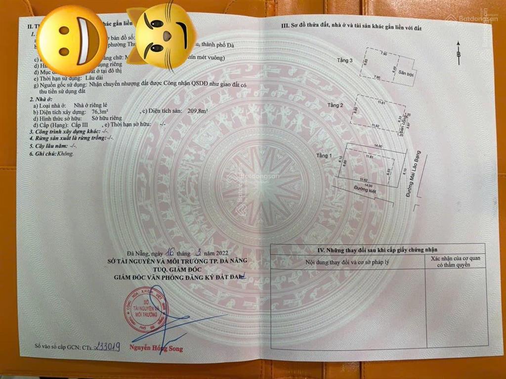 Gia đình cần bán gấp nhà 3 tầng 130m2 mặt tiền 8,1m đường mai lão bạng, hải châu gần chợ đống đa