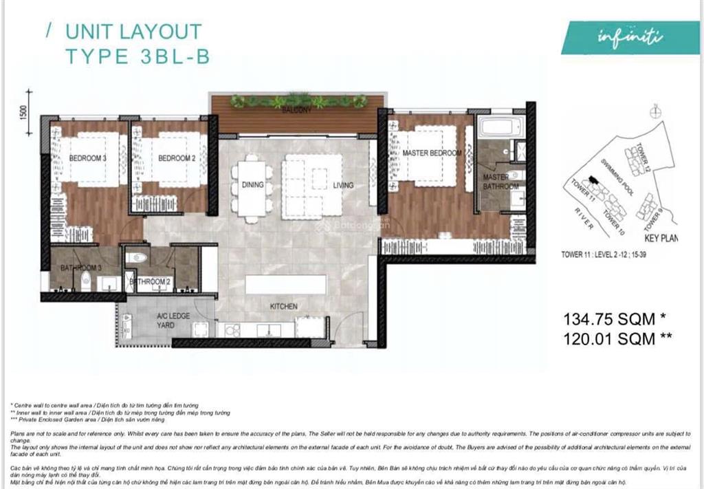 Cho thuê căn hộ infiniti riviera point | 135m2 | 3pn | giá 31 triệu net | tháp 11 lầu 10