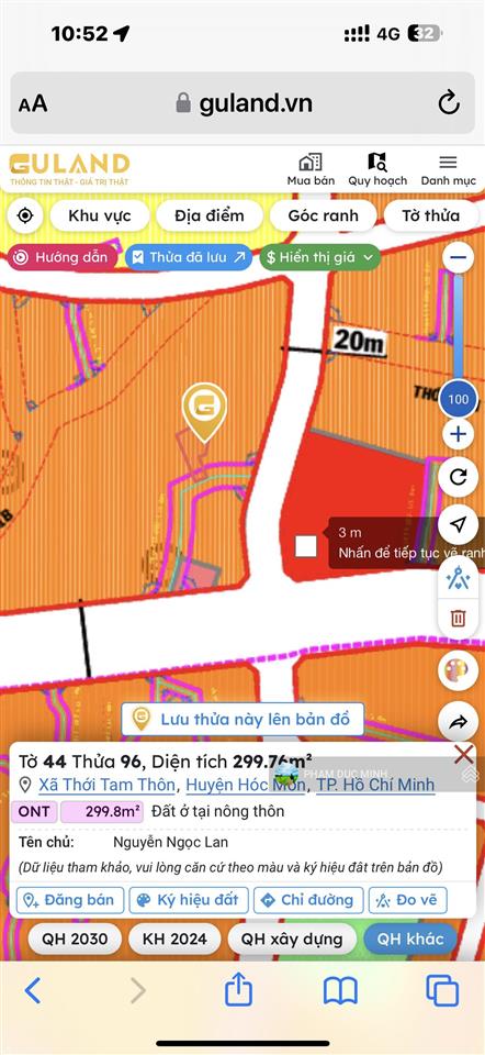 Bán đất dtc 268m2 tại thới tam thôn, 7,5 tỷ, hóc môn, hcm  chính chủ uy tín. bank tài trợ 100%