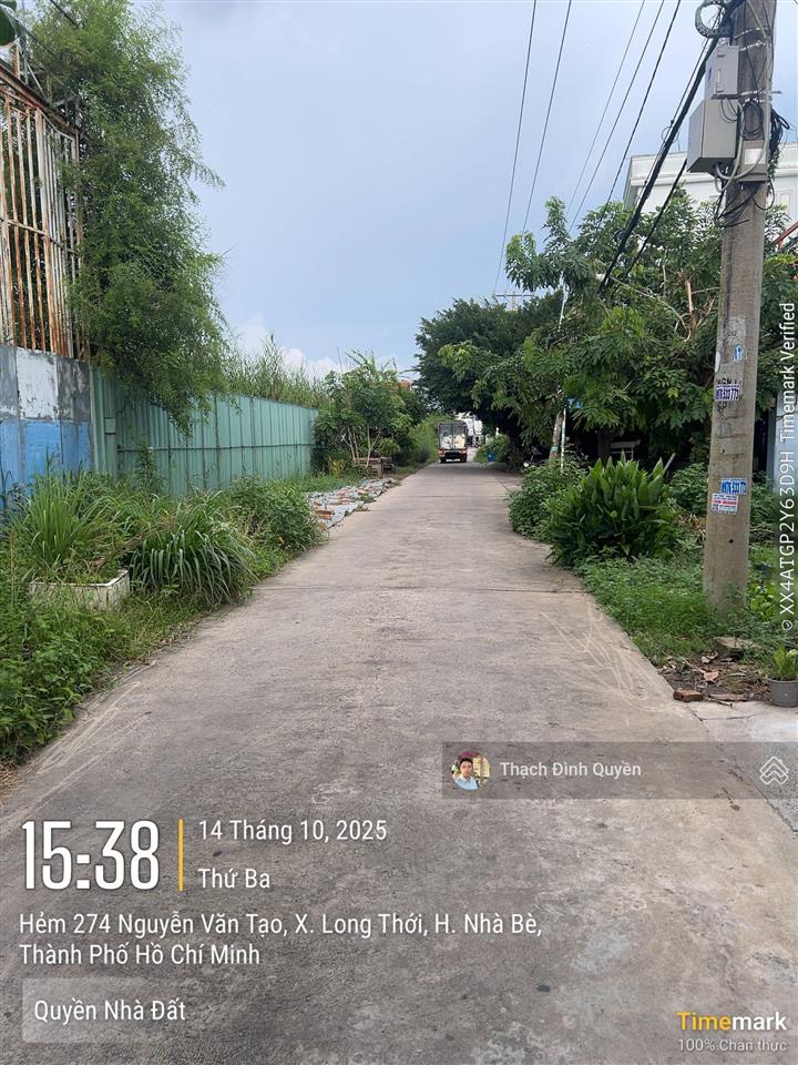 Đất thổ cư mt hẻm 274 nguyễn văn tạo, long thới