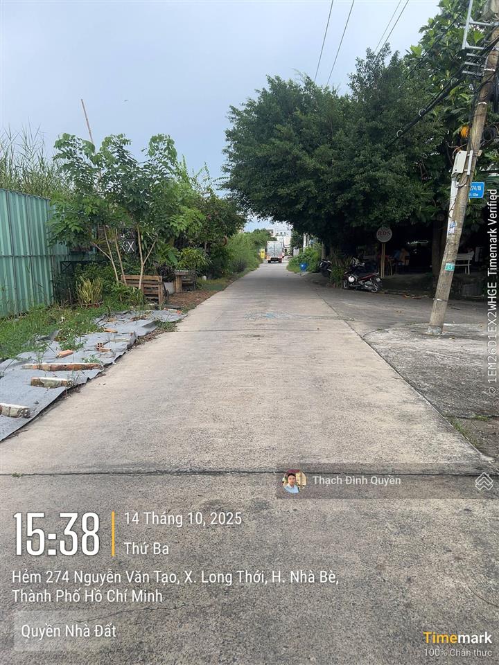 Đất thổ cư mt hẻm 274 nguyễn văn tạo, long thới