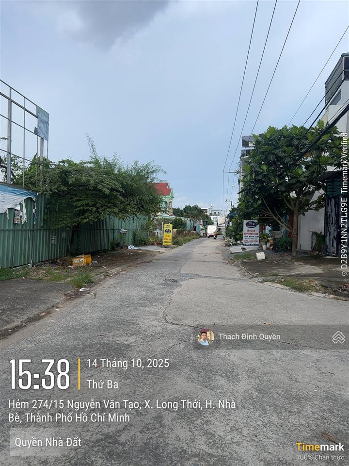 Đất thổ cư mt hẻm 274 nguyễn văn tạo, long thới