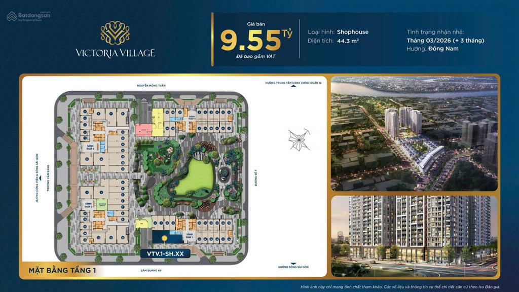 Bán gấp shophouse victoria village, mặt tiền lâm quang ky 9,5 tỷ, dt 44,3m2, thạnh mỹ lợi, q2, hcm