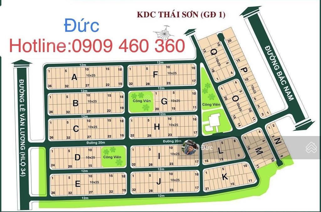 Bán cặp đất kdc thái sơn bqp, đường nguyễn hữu thọ dt 250m2, giá 59tr và 85tr/m2,  0909 460 *** đức
