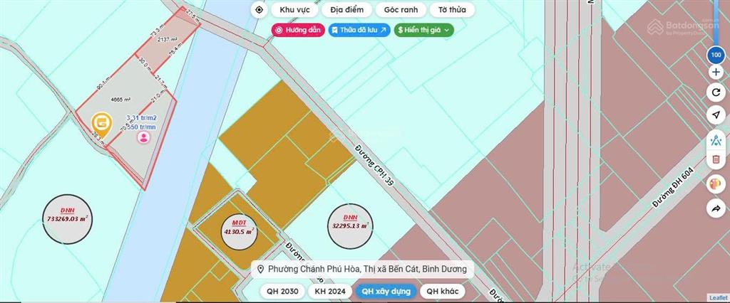 Bán lô 3 mặt tiền tại chánh phú hòa, bến cát, bình dương, 10588m2, có 300m2 thổ, 0902 068 ***