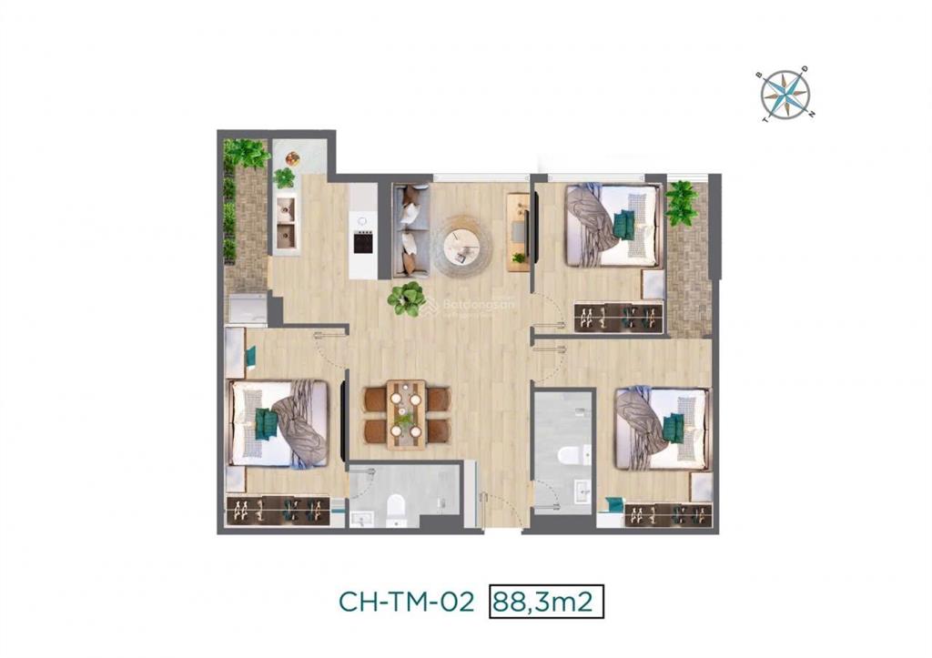 Chính chủ cần bán căn gấp hộ thương mại 88,3m2 (3 phòng ngủ, 2 wc) đẹp nhất dự án