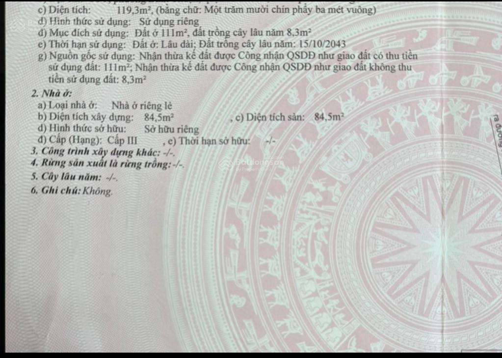 Hoàng diệu diện tích lớn chào bán lô đất tặng nhà cấp 4, diện tích 119,3 mét