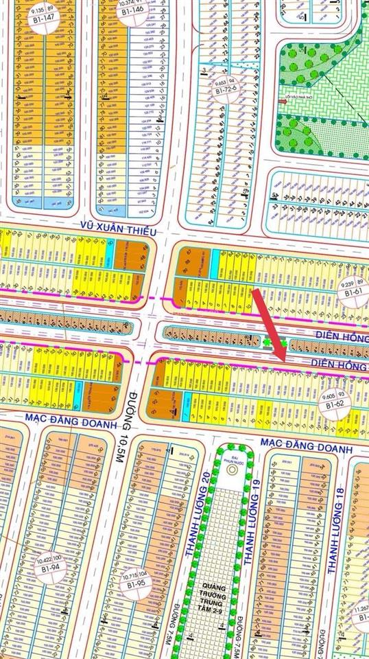 Bán đất mặt tiền diên hồng trục 33m hòa xuân b1 62 gần lê quảng chí giá 7ty150