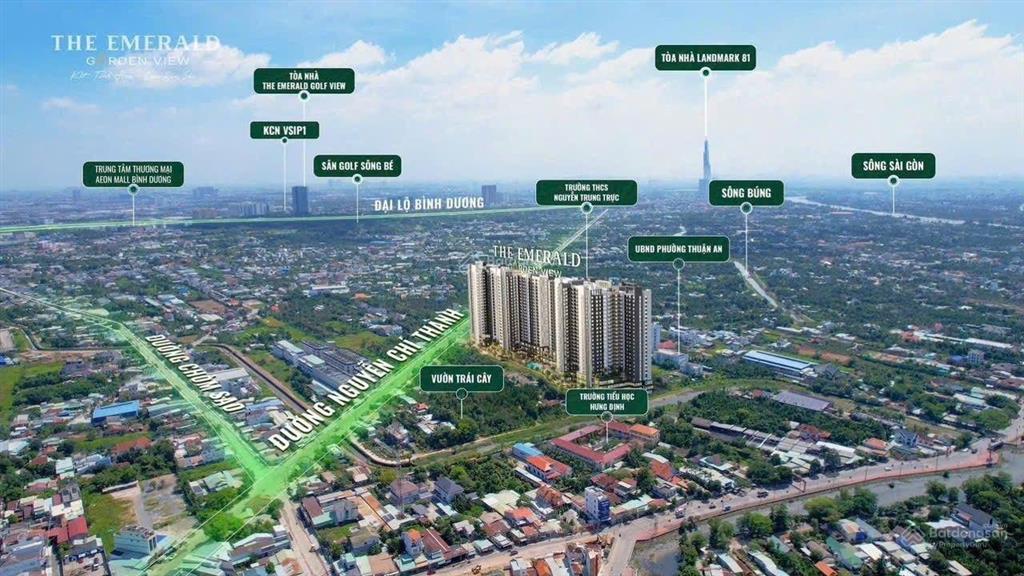Dự án emerald garden view mặt tiền đường nguyễn chí thanh cách trung tâm thủ đức 15 phút từ 1,39 tỷ