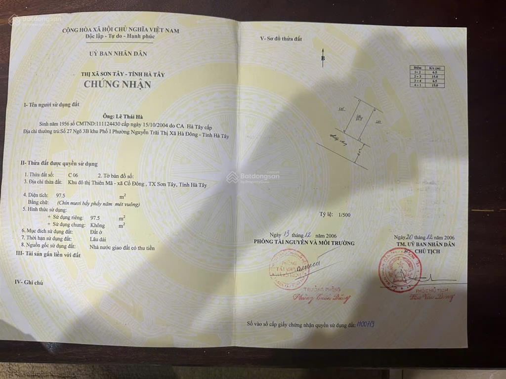 Bán lô đất tái định cư thiên mã, diện tích 97,5m, hướng nam, sẵn sổ giao dịch, giá 39tr/m2