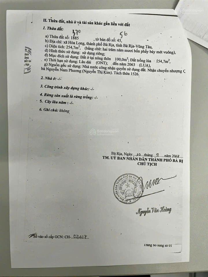 Chủ ngộp bank cần bán lô đất 2 mặt tiền trước sau đường võ văn kiệt, phường long tâm, tp bà rịa vt