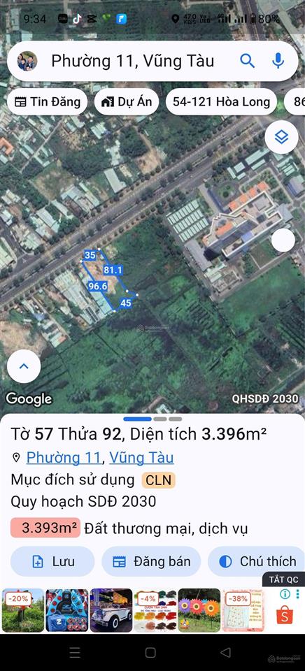 Mặt tiền đường 2/9, phường 11, tp vũng tàu  diện tích 35x96=3348m2, gồm một mặt tiền đường 2/9