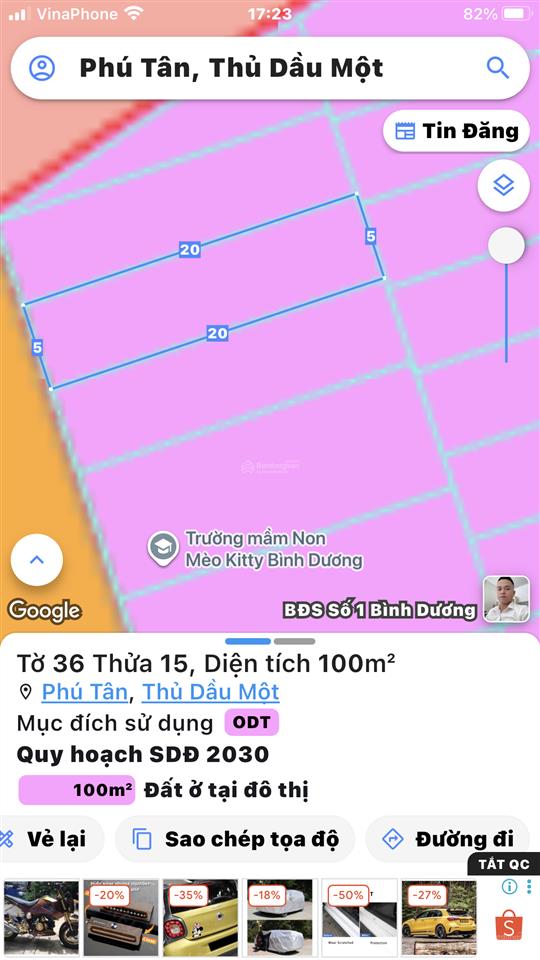 Bán đất chính chủ không qua trung đường 110b , p.phú tân, bình dương.