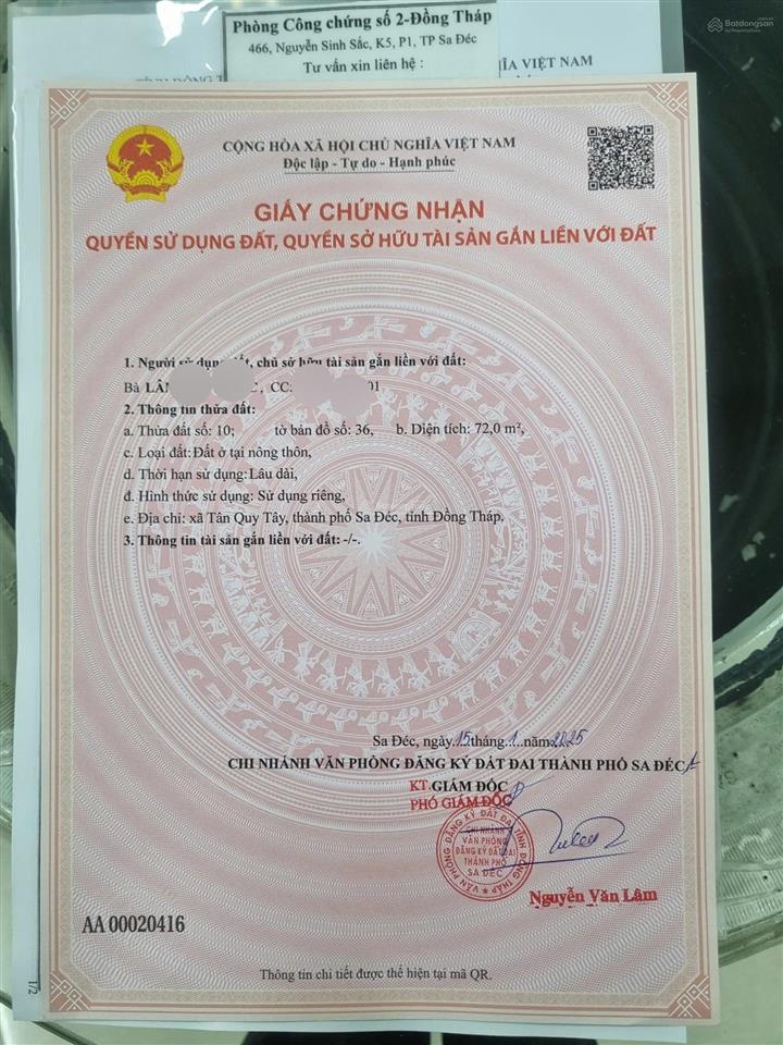 Bán đất đường nội bộ kdc xã tân quy tây, sa đéc, đồng tháp giá 1,1 tỷ  0903 969 *** ms ngọc