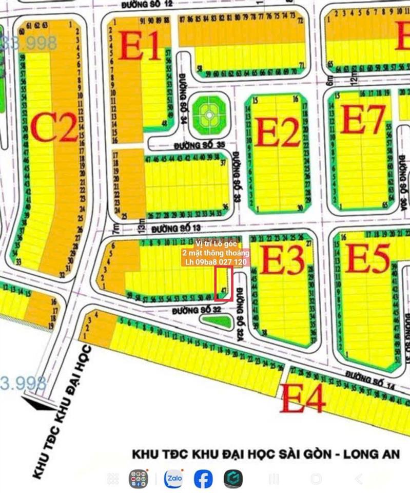 Bán lô góc 2 mặt thông thoáng dt 92m2 (ngang 5 dài 20) trên đường số 32 và số 32a giá 2 tỷ 600 tr