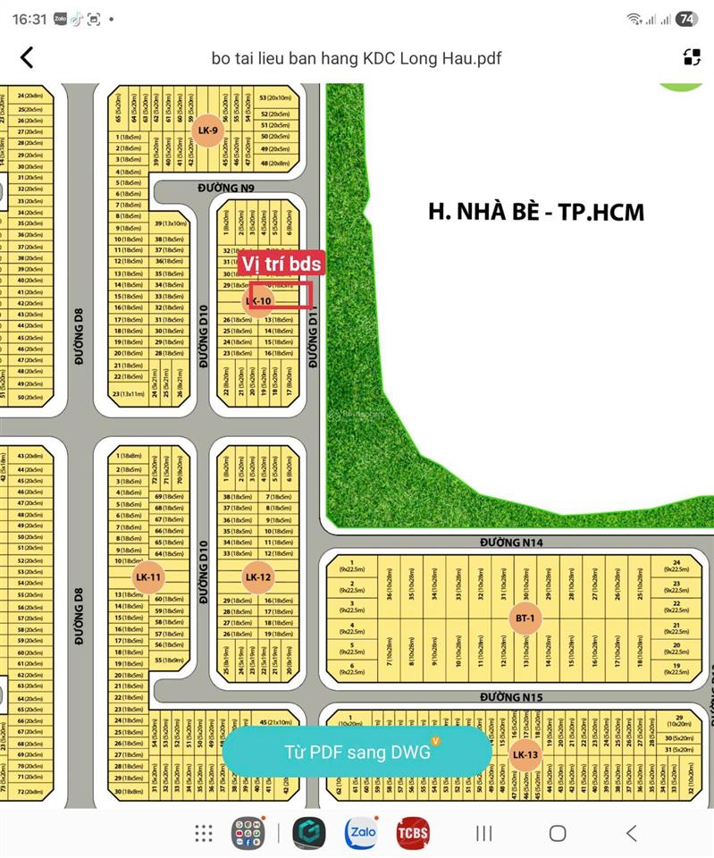 Bán đất nền 90m2 đối diện công viên ven sông tphcm giá 2 tỏi 250tr tại kdc nam sài gòn long hậu