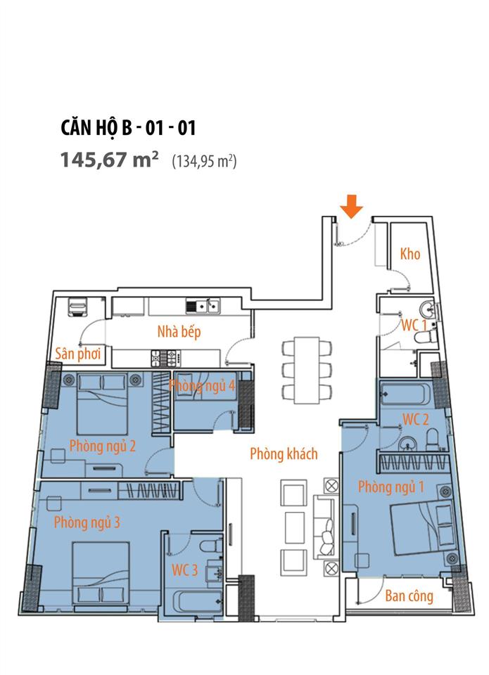 Căn hộ 145m2 3pn 3wc giá 9tỷ. nhà trống tiện decor giao ngay