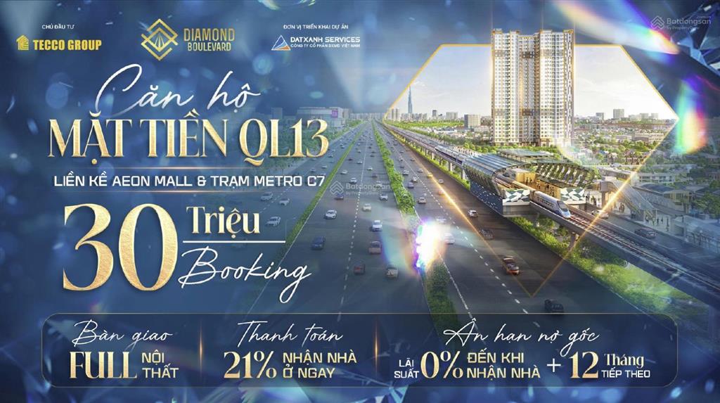 Bán căn hộ diamond boulevard mặt tiền ql13, nhận nhà quý 3/2026 bàn giao full nội thất