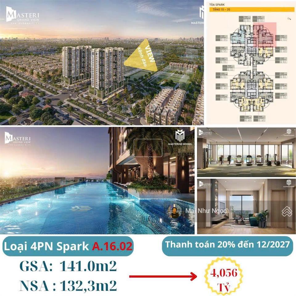 Bán ch masteri grand view giá 15 tỷ vnd dt 210 m2, hàng hiếm có sân vườn riêng 56m2