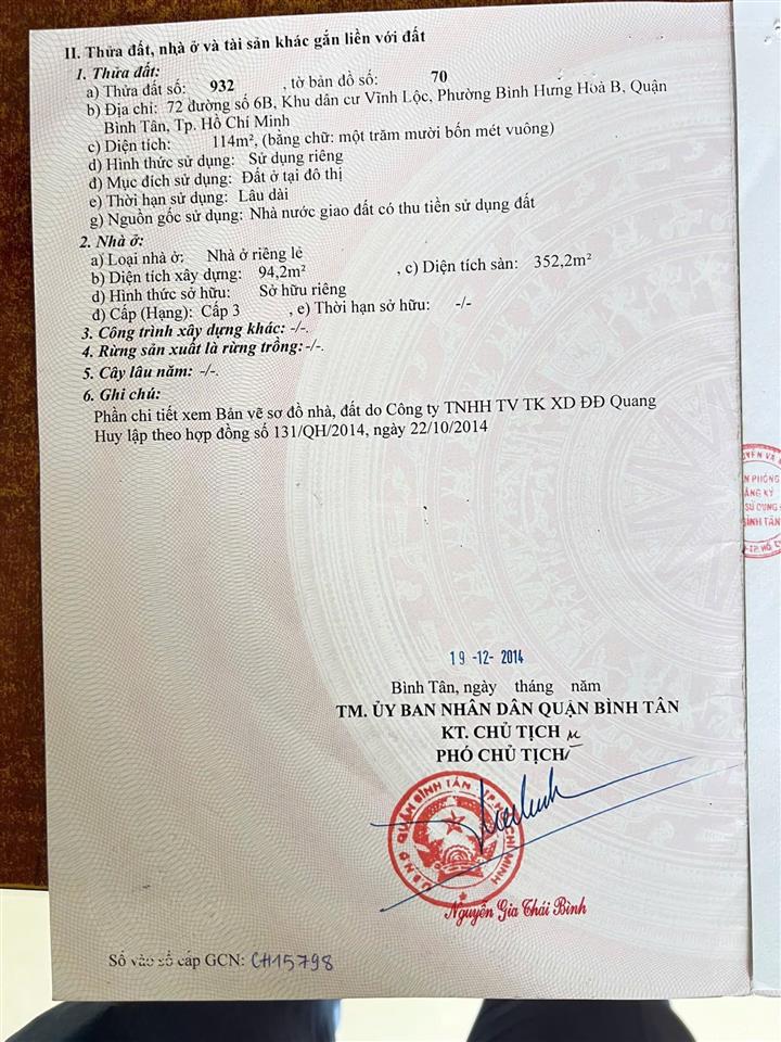 Bán nhà mặt tiền kdc vĩnh lộc bình tân. dt 6x19, 3 lầu