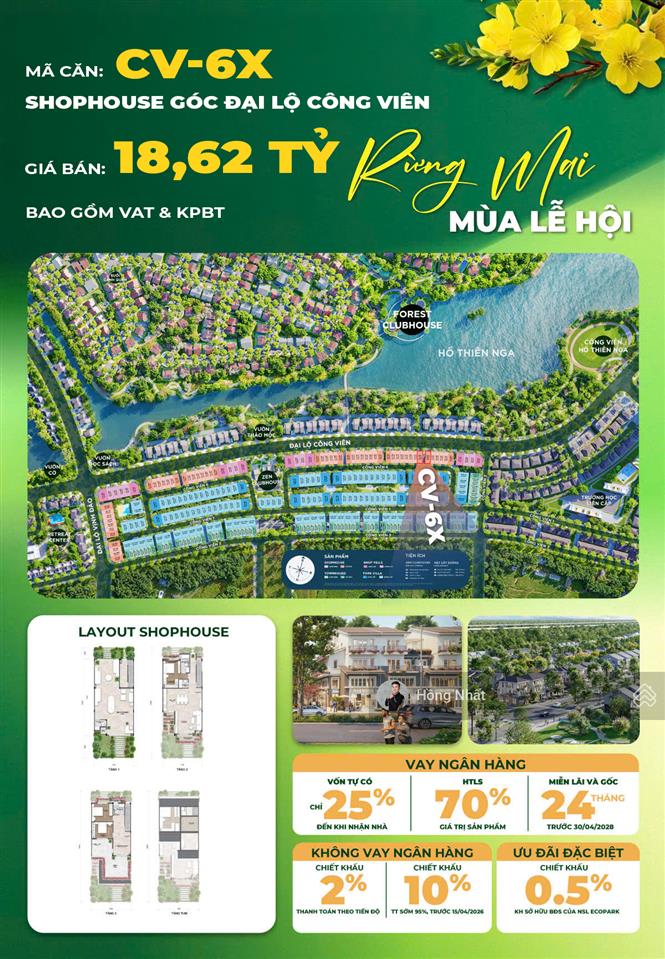 Bán gấp shophouse 3 tầng 1 tum góc đại lộ công viên 30m rừng mai ecopark, vị trí kinh doanh đắc địa