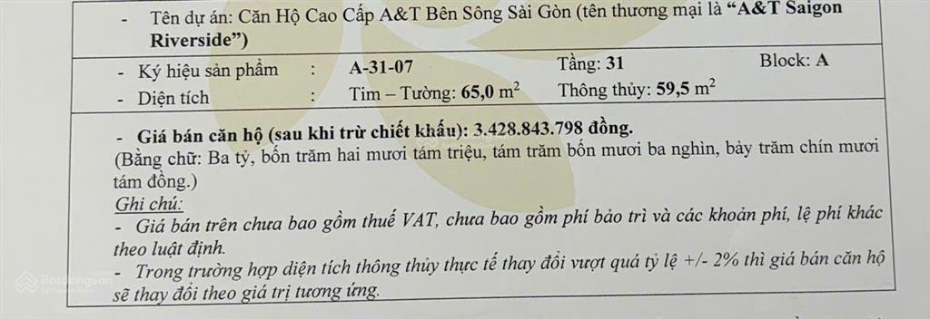 Chính chủ bán gấp căn hộ a&t saigon riverside tầng đẹp, view sông sài gòn, 2pn2wc 60m2