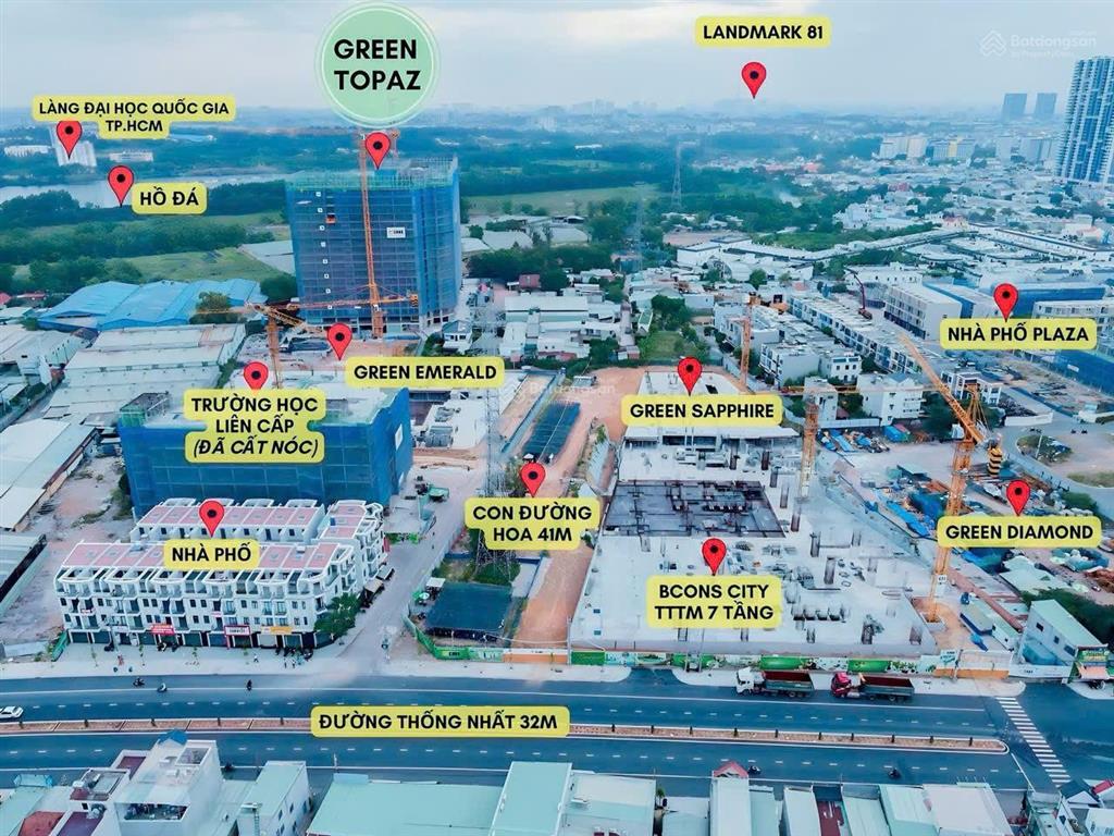 Chính chủ kẹt tiền gửi bán lỗ căn góc 56m2 bcons green topaz, 2tỷ270, bao sang tên