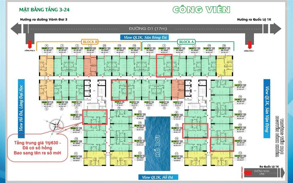 Sang nhượng 2pn 2wc bcons green view. 51m2 giá 2,220 tỷ bao sang tên