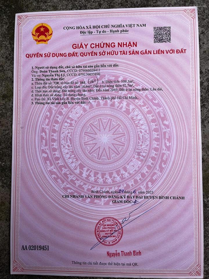 Cần bán lô đất mtkd đường 1c  thông ra võ văn vân