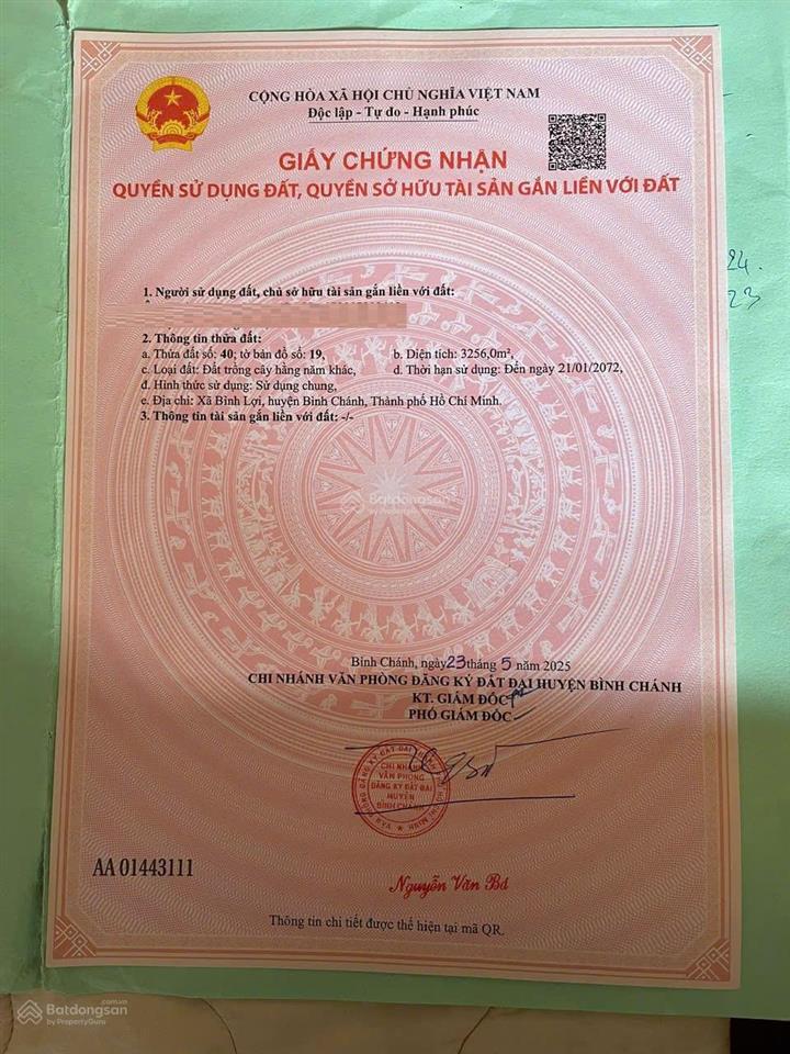 Cần bán lô đất mt đường kênh 7  vườn thơm, xã bình lợi