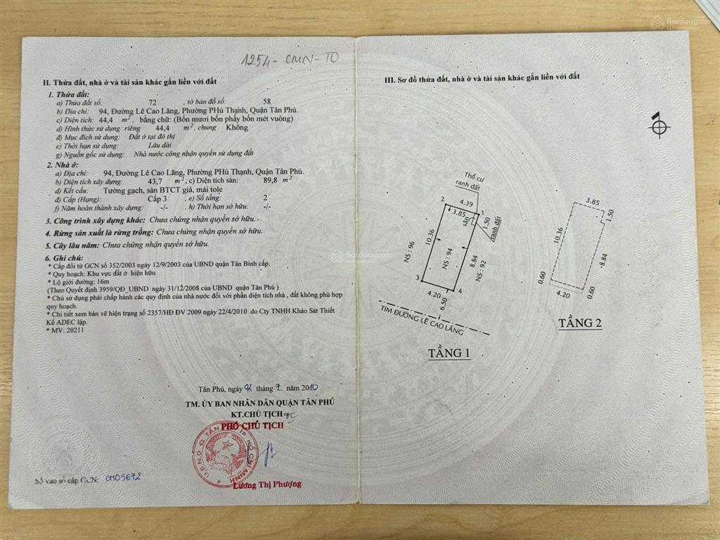 Cần bán nhà mtkd lê cao lãng, quận tân phú.