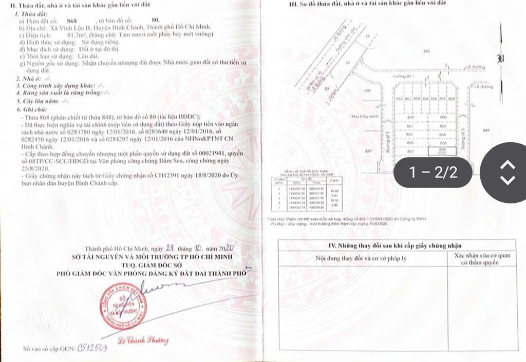 Cần bán đất kdc mới đường vĩnh lộc, h. bình chánh.