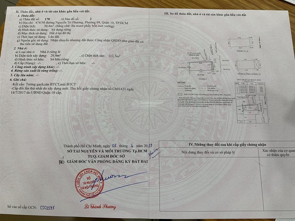 Bán nhà hẻm nguyễn tri phương 30.4m2, 4 tầng  7.5 tỷ/tl  phường 9, q. 10
