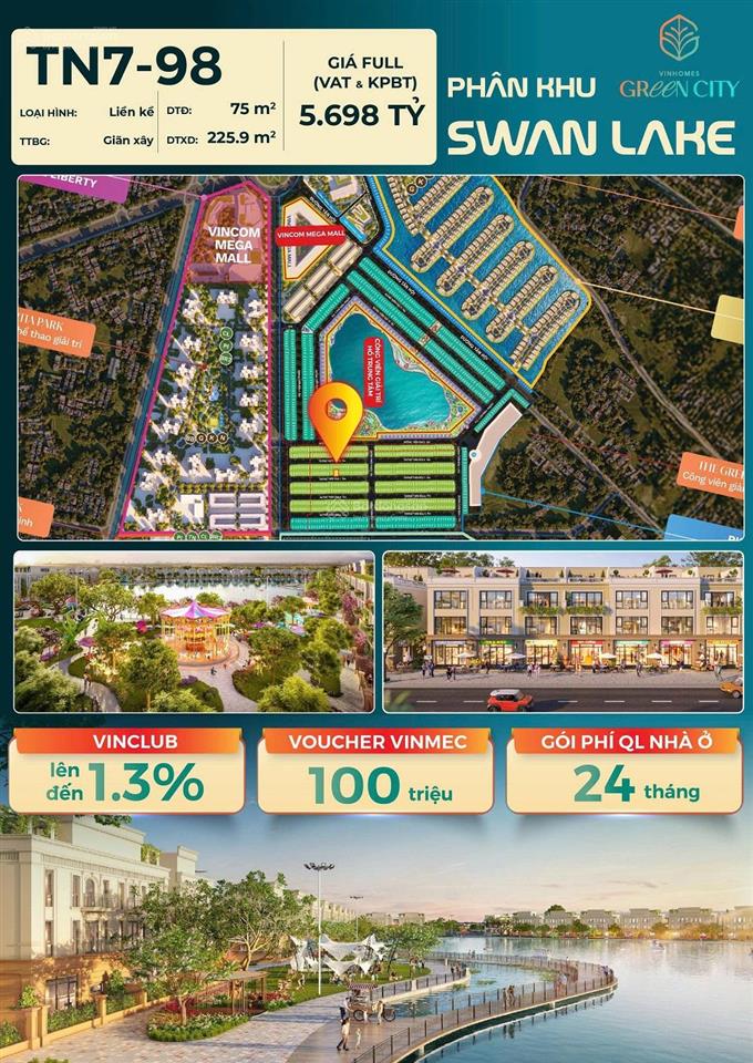 Bán nhà phố vinhome green city 75m24 tầng5,698 tỷ hậu nghĩatây ninh