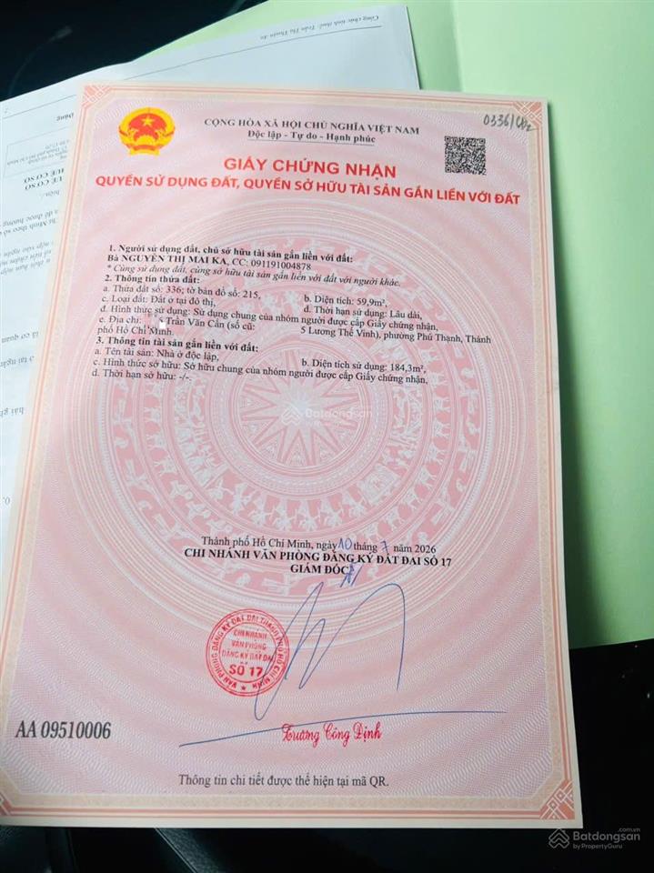 Bán nhà 74/6 đường trần văn cấn, 59.9m2, 4 tầng, 8 tỷ  phường phú thạnh, tp.hcm