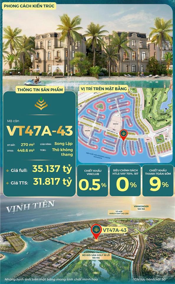 Bán biệt thự đường vịnh tiên 270m23 tầng 35,137 tỷ (vt47a43)greenparadise cần giờ tphcm