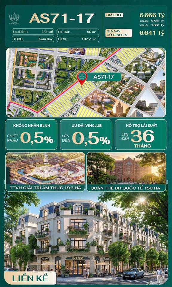 Bán nhà phố liền kề vinhomes sài gòn park 60m2  4tầng  6,666 tỷ  xã xuân thới sơn tp.hcm
