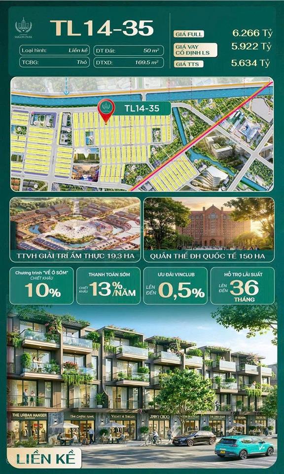 Bán nhà phố liền kề vinhomes sài gòn park 50m2 4tầng 6,366tỷ (tl1435) xã xuân thới sơn tp.hcm.